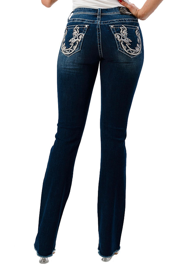 Grace in LA Horseshoe Embellished Mid Rise Bootcut Jeans Jeffers