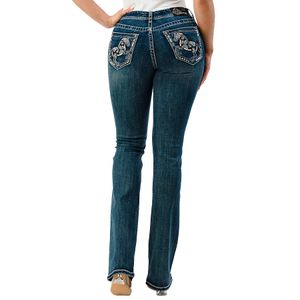 Grace in LA Horse Embroidered Mid Rise Bootcut Jeans