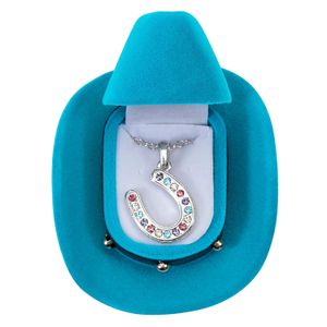 Multi Colored Horseshoe Necklace with Cowboy Hat Box