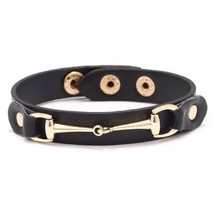 Vegan Leather Bracelet with Gold Tone Snaffle Bit