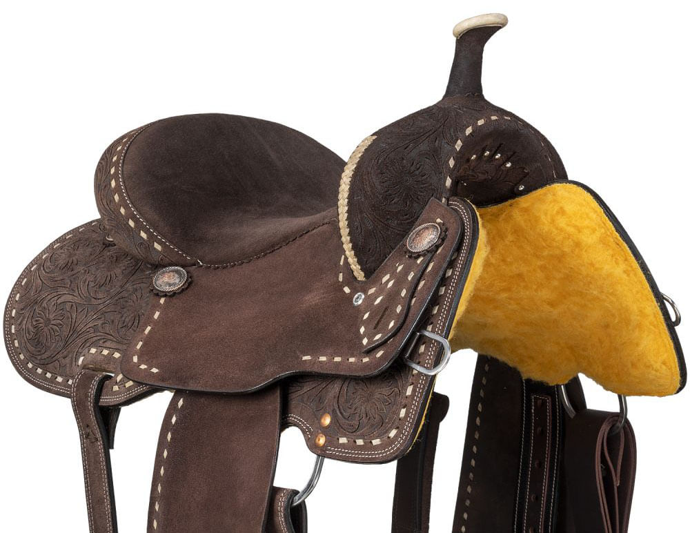 Full Natural Roughout with Padded Suede Seat Calf Roping Saddle