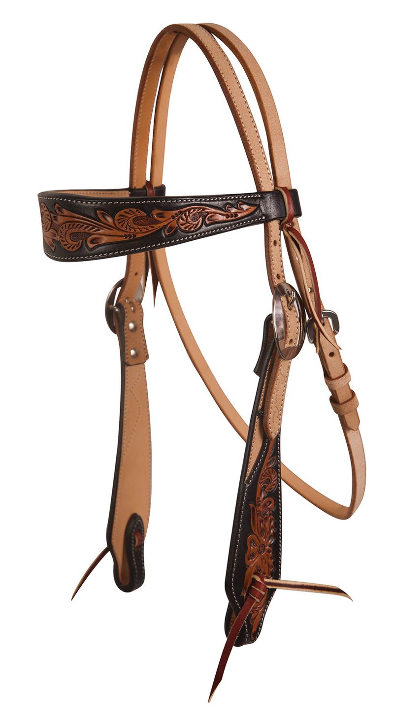 Black Floral Roughout Browband Horse Headstall, Leather - Jeffers