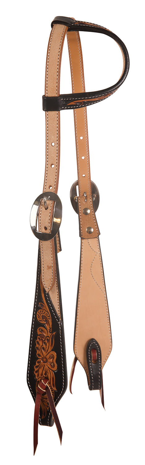 Black Floral Roughout Leather One Ear Headstall - Jeffers