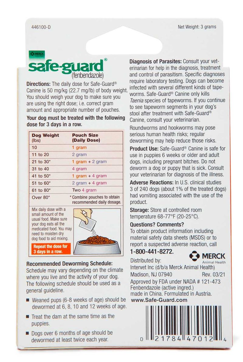 SAFE-GUARD Dewormer for Hookworms, Roundworms, Tapeworms & Whipworms for  Small Breed Dogs, 3 day treatment 