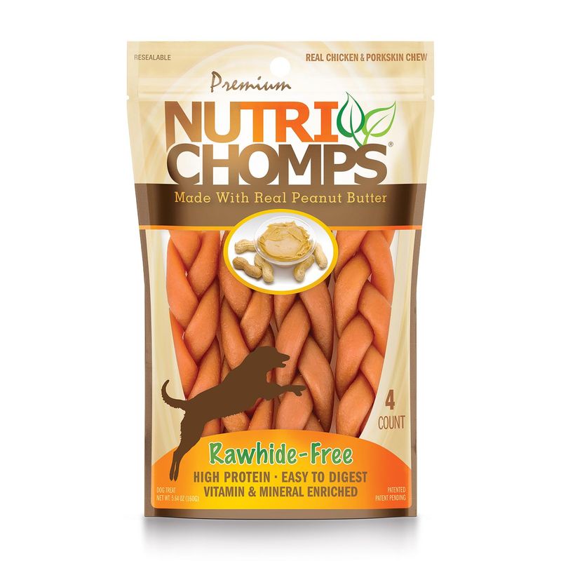 NutriChomps 4ct 6” Peanut Butter Flavor Braid