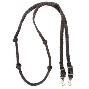 Martin Saddlery Braided Nylon Barrel Rein with Knots 1-inch Thick Buckle Snap Ends, Black