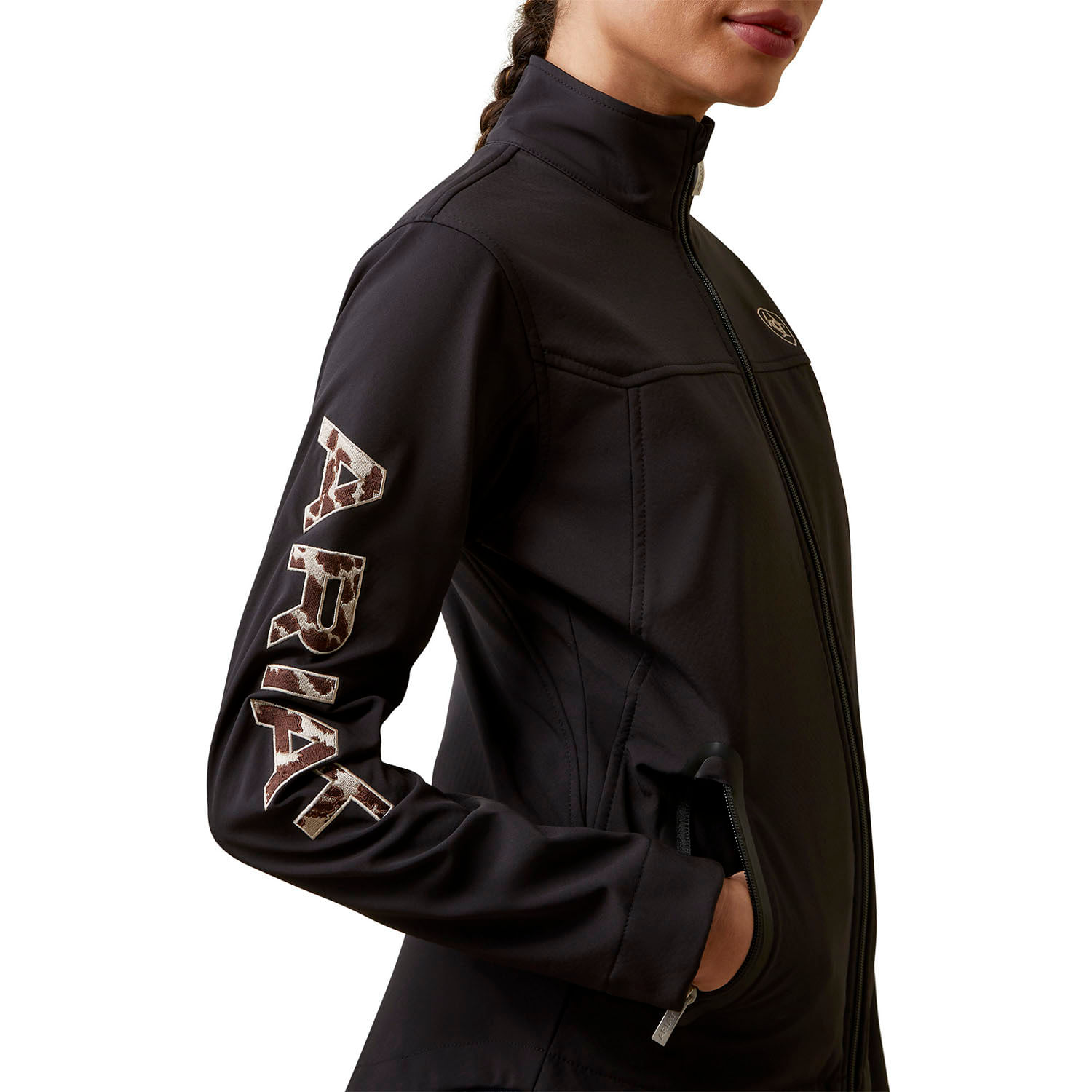 Women's Cow Print Embroidered Team Softshell Jacket, Black by Ariat