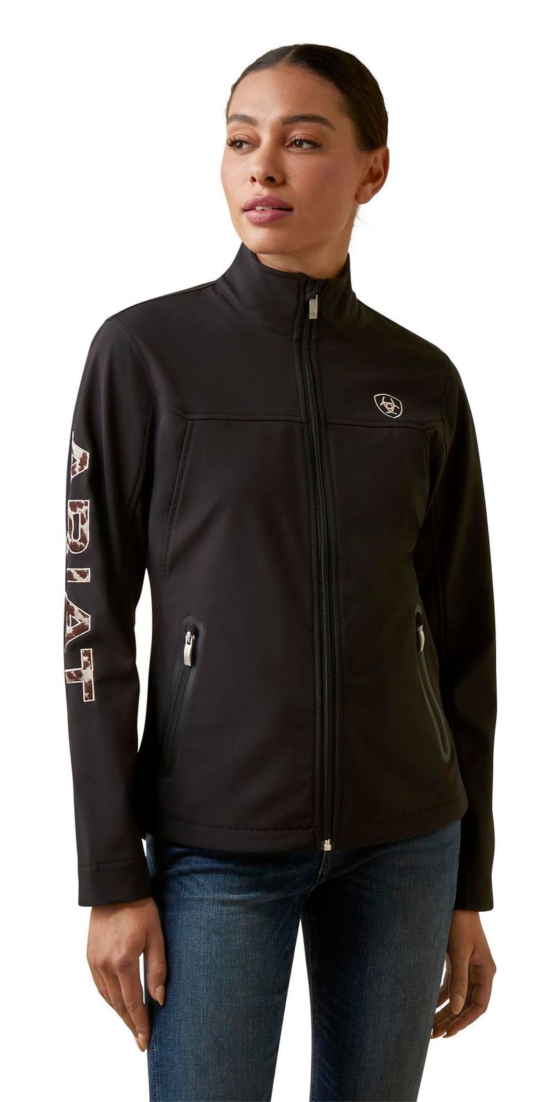 Ariat-Womens-Cow-Print-Embroidered-Team-Softshell-Jacket-Black-XLarge