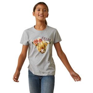 Ariat Girl's Highlander Rose T-Shirt, Heather Gray
