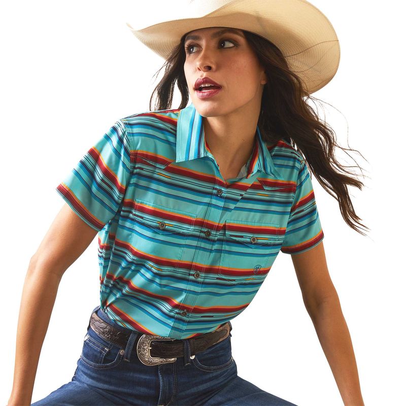 Ariat-Western-VenTek-Short-Sleeve-Shirt-Blue-Rosa-Serape-Small