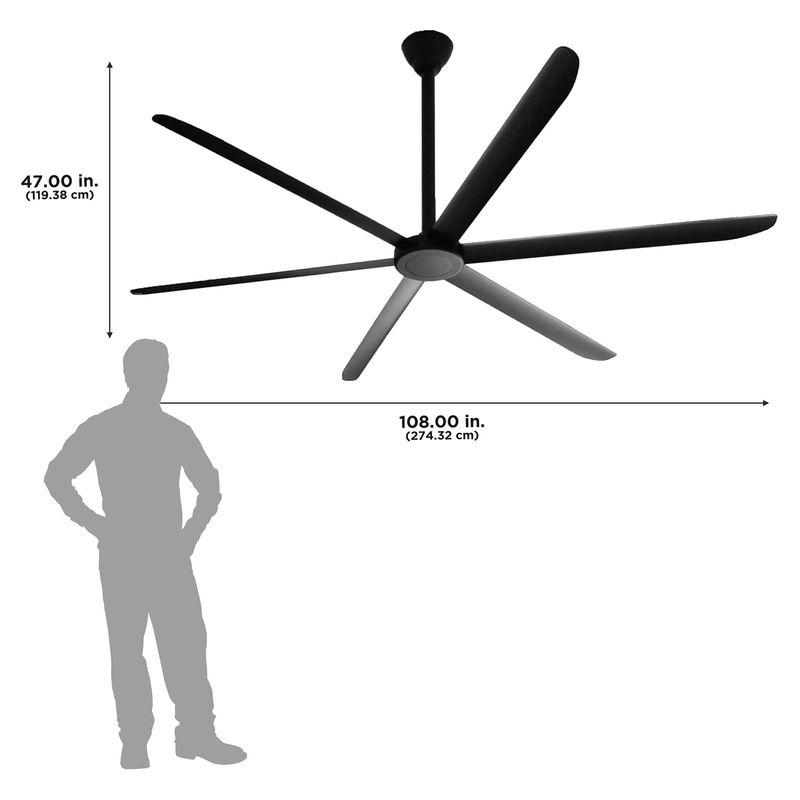 108" Indoor 6-Speed HVLS Ceiling Fan, Black