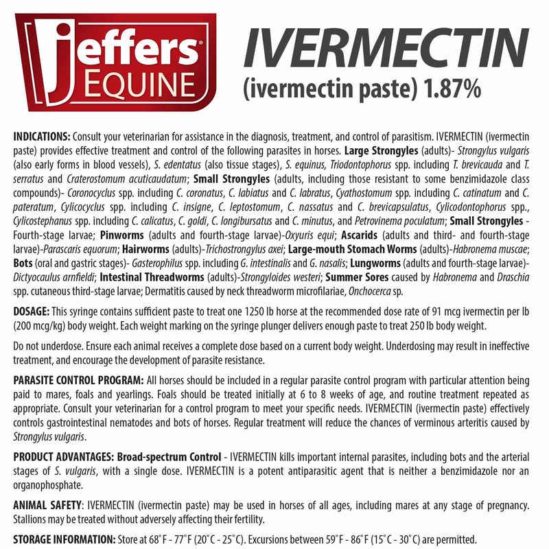 Jeffers Ivermectin Horse Dewormer Gel  Information