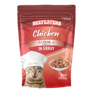 Beefeaters Wet Cat Food Pouch, Chicken Chunk in Gravy 3oz, Case of 24