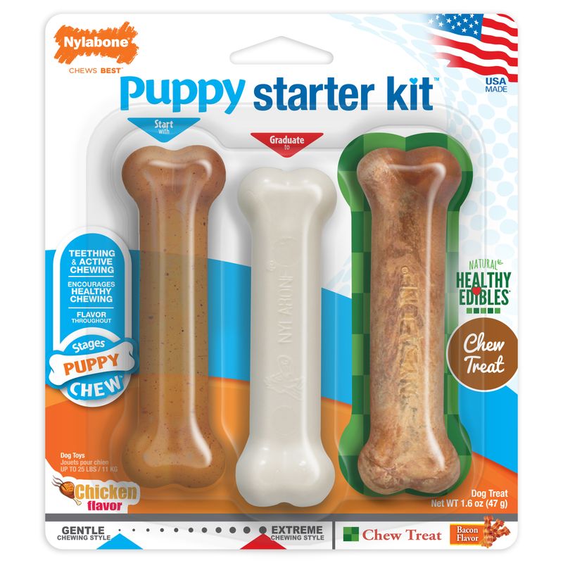 Nylabone Puppy Starter Kit, 3 pack 4.5 Dental Chew Bone Bacon/Chicken