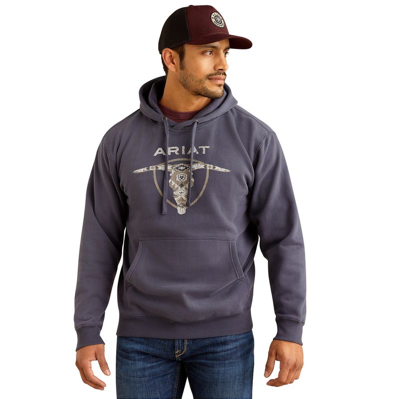 Ariat-Mens-Southwest-Longhorn-Hoodie-Odyssey-Grey-XL-Tall